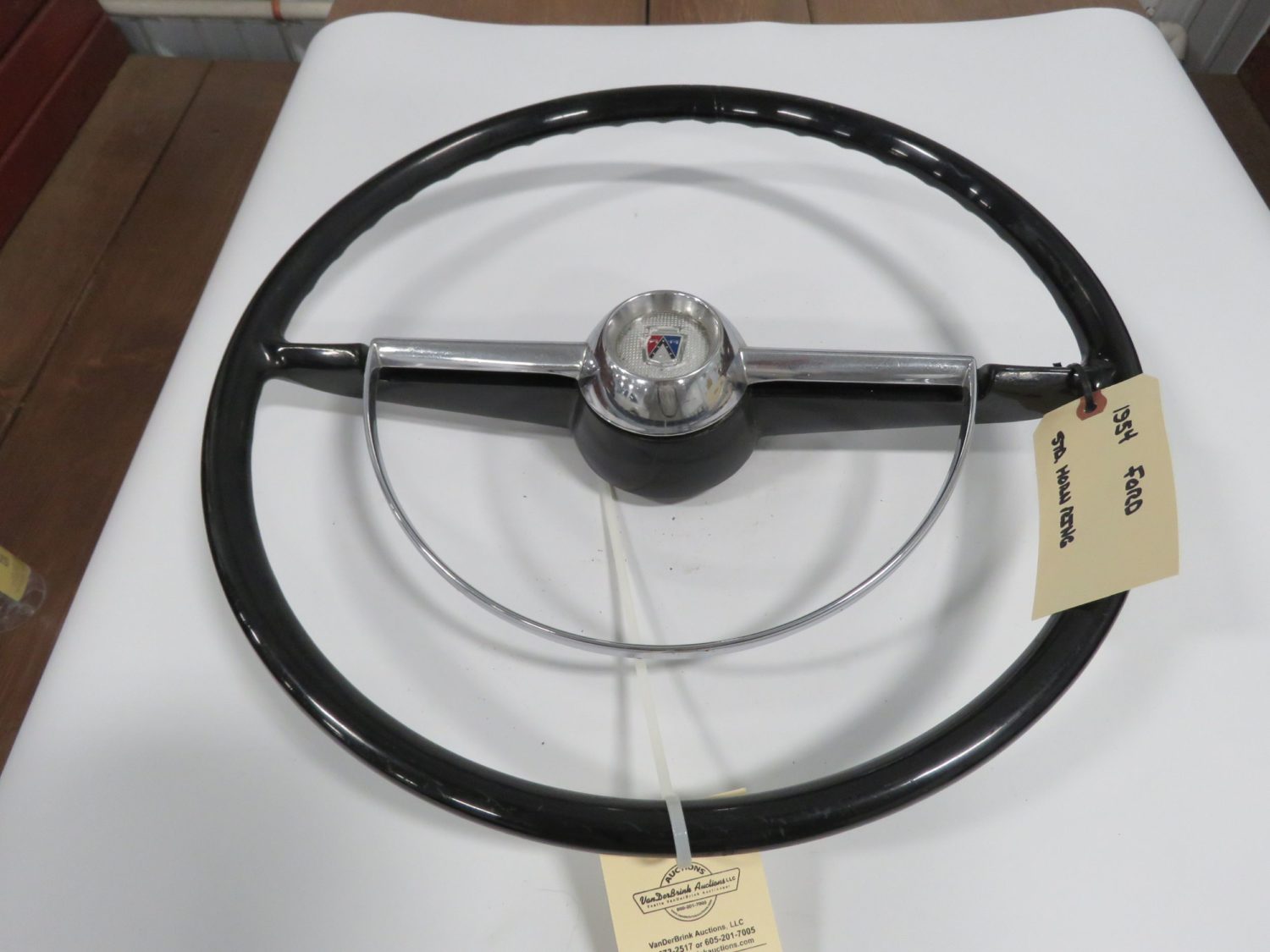 1954 Ford Black Original Steering Wheel w/Horn Ring - Image 1