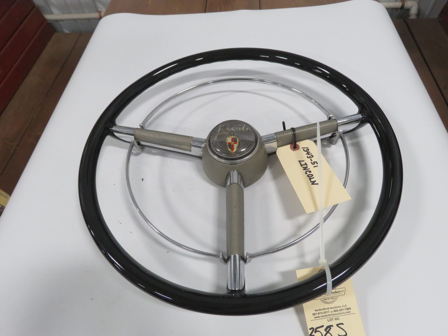 1951 Lincoln Steering Wheel Black w/Horn Ring Excellent - Image 1